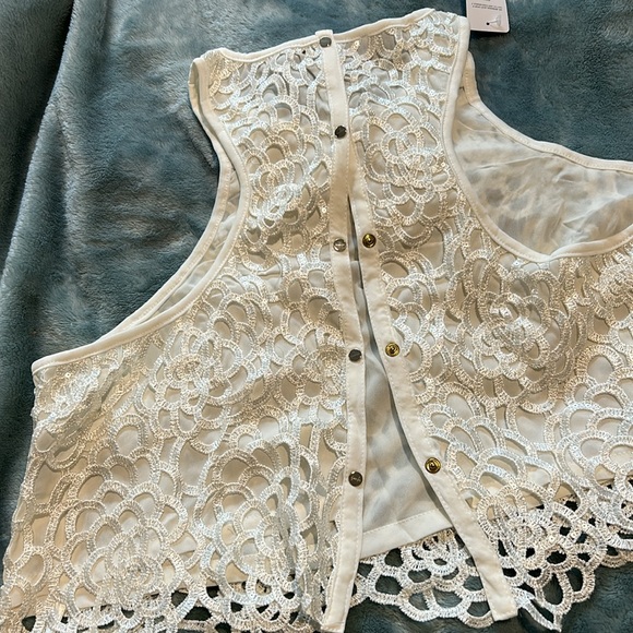 White Two Piece Sequin Open Lace outfit-L-NWT - Picture 14 of 15